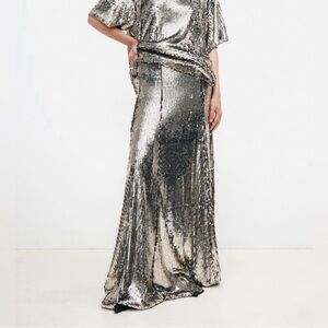 H&M Shimmering Silver Maxi Skirt